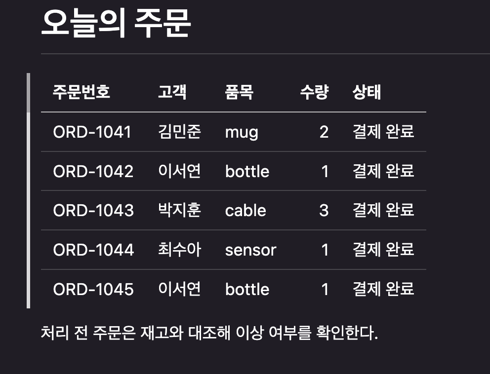 오늘의 주문 파일 내용
