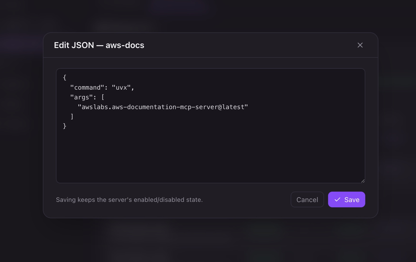 aws-docs MCP 서버 등록 JSON